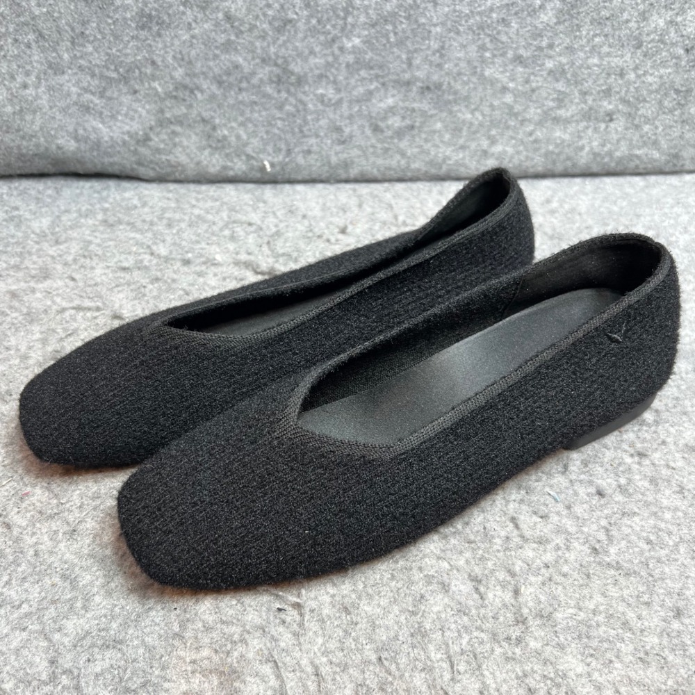 Vivaia Aria Square Toe Ballet Flats Black Knit Fuzzy Sustainable Shoes Womens 39